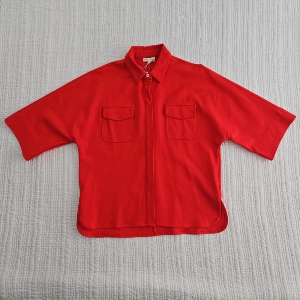 Ann Mashburn Women's Top Size XS Lipstick Red Oversized Boxy Quiet Luxury NWT